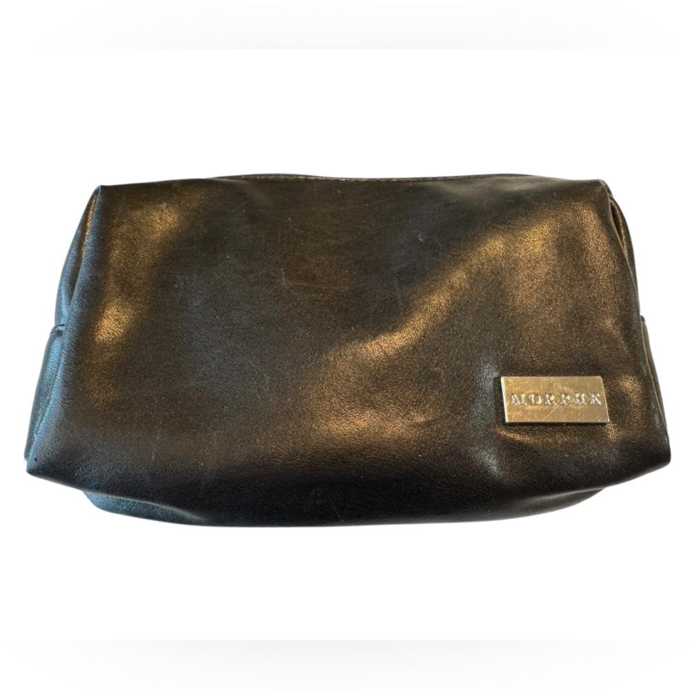 High End Morphe Women’s Cosmetic Makeup Zip Bag Black Leather MINTY